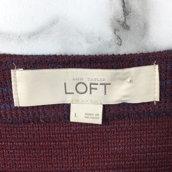 LOFT Maroon‎ Heather Skirt Top Set Womens Large Short Sleeve Peplum Career - Picture 5 of 14